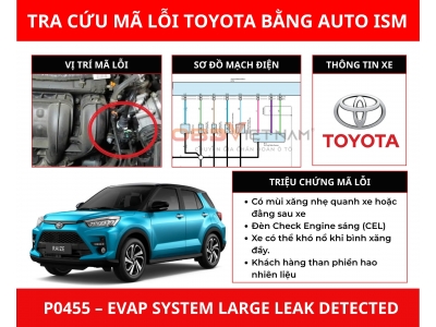 Lỗi P0455 Toyota Raize – Rò rỉ lớn hệ thống EVAP, cách xử lý bằng Auto ISM