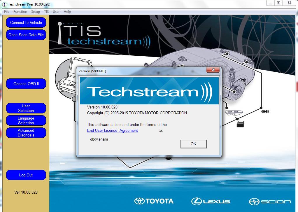 Phần mềm Toyota techstream cập nhật phiên bản V10.00.028 2015