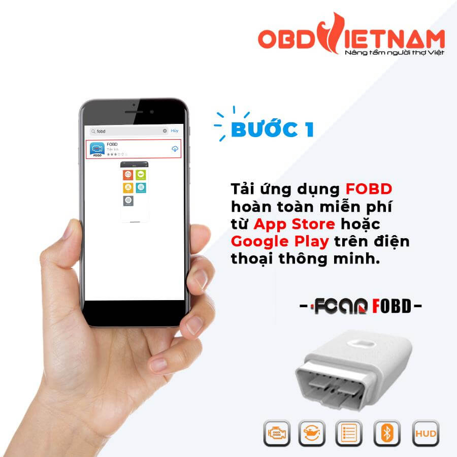 Hình 3: Tải ứng dụng FOBD hoàn toàn miễn phí từ App Store hoặc Google Play trên điện thoại thông minh