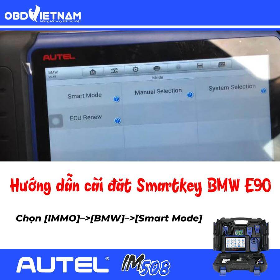 Bước 1: Kết nối thiết bị chẩn đoán và lập trình chìa khóa thông minh IM508 với cổng OBD II trên xe BMW E90