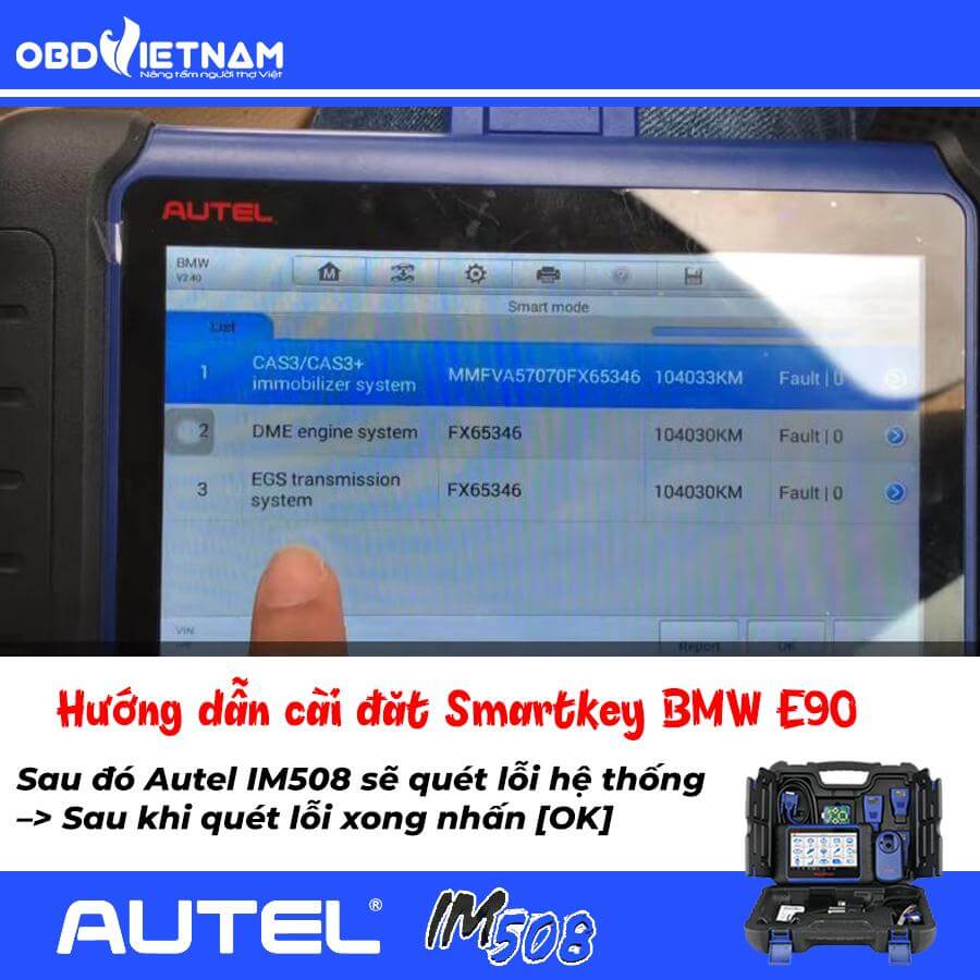 Bước 2: Sau đó Autel IM508 sẽ quét hệ thống cố định, hệ thống động cơ, hệ thống truyền động