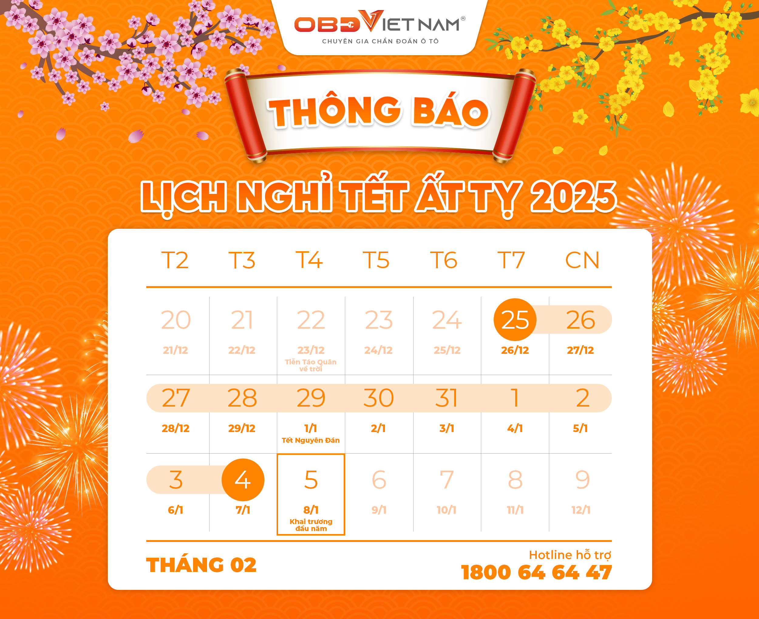 Obd Việt Nam Thông Báo Nghỉ Tết Nguyên Đán Ất Tỵ 2025 