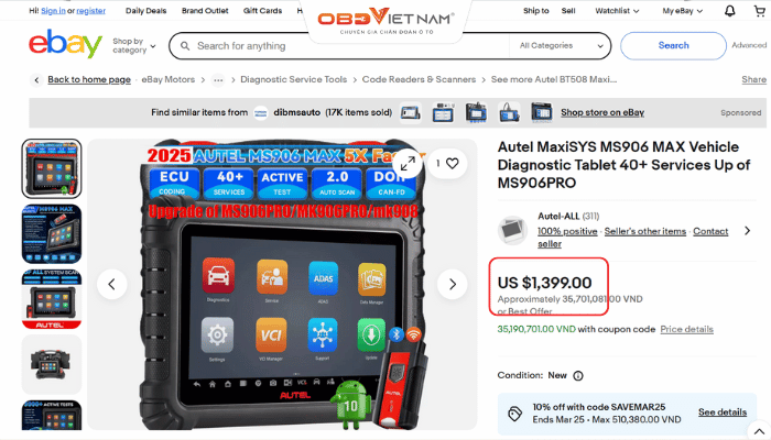 Autel Ms906 Max Giá Bao Nhiêu? Bảng Giá Và Ưu Đãi Mới Nhất Tại Obd Việt Nam