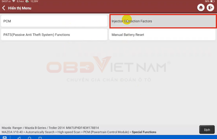 Hướng Dẫn Cài Mã Kim Phun Mazda Bt-50 2013 (Động Cơ P5at) Bằng Thinktool Master 2