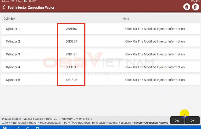 Hướng Dẫn Cài Mã Kim Phun Mazda Bt-50 2013 (Động Cơ P5at) Bằng Thinktool Master 2